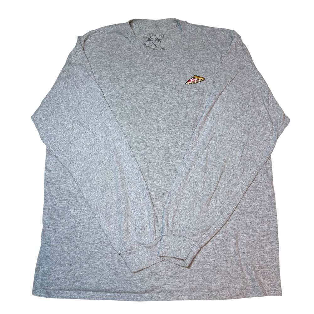 Riot Society Pizza Slice Embroidered Long Sleeve T-Shirt Grey Size XL